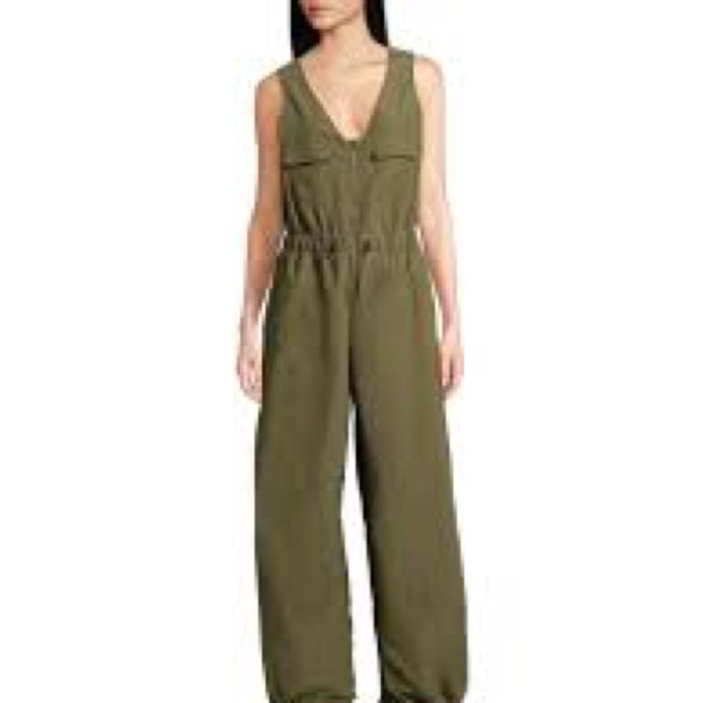 Olive Green V-Neck Utility Jumpsuit
